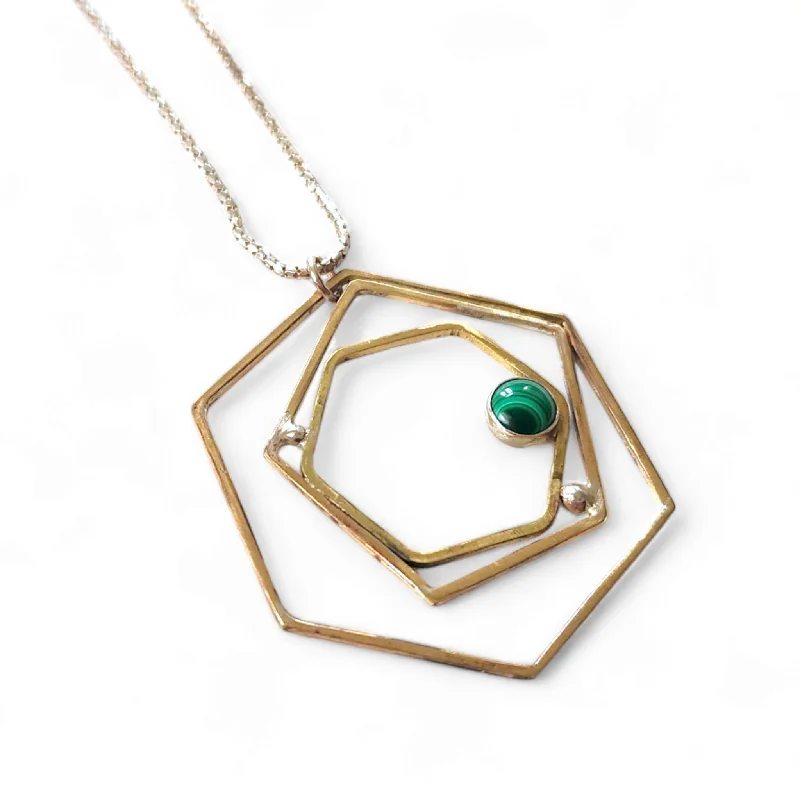 Elegant necklaces and pendants with infinity symbols for timeless designs-Geometric Rose Brass Necklace with Malachite