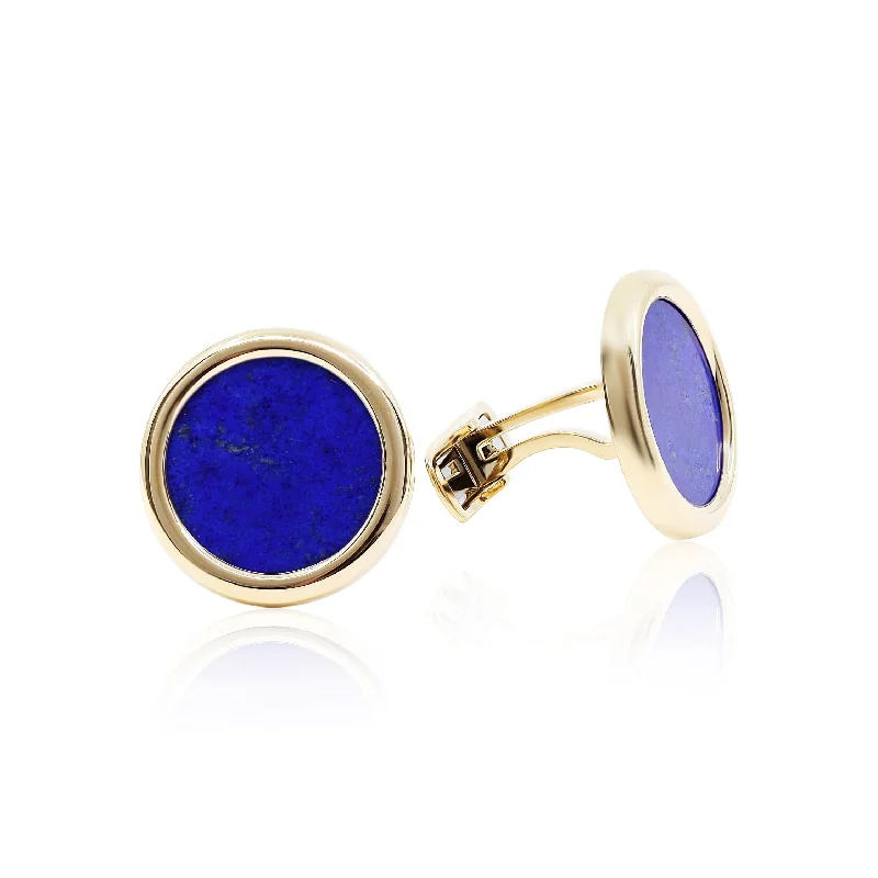 Beautiful necklaces and pendants with moonstone for an ethereal, mystical appearance-18K YELLOW GOLD ROUND LAPIS CUFFLINKS