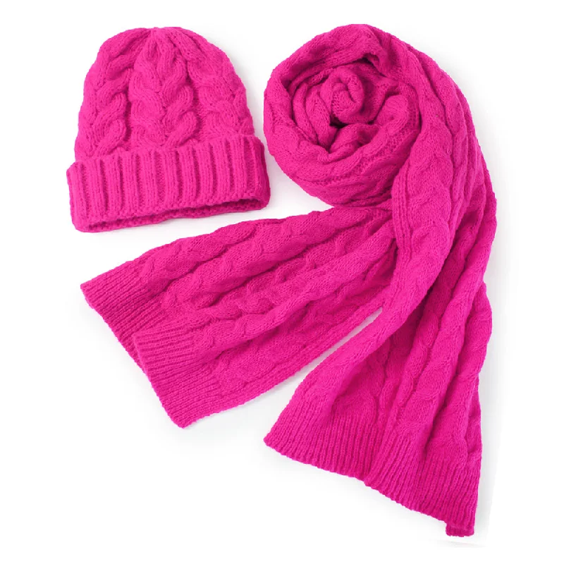 Best necklaces and pendants for everyday wear with minimalist designs-Cable Knit Hat/Scarf in Fuchsia