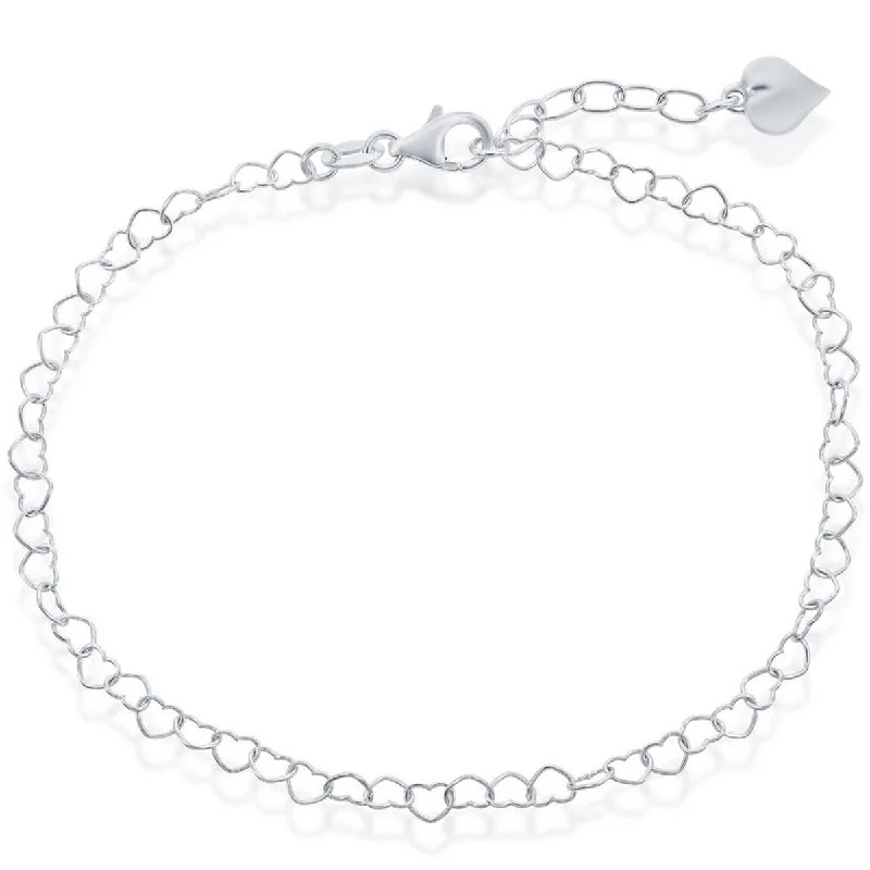 Fashionable necklaces and pendants with birthstones for a personalized gift idea-Classic Women's Anklet - Sterling Silver with Hanging Puffed Heart | R-9038-10