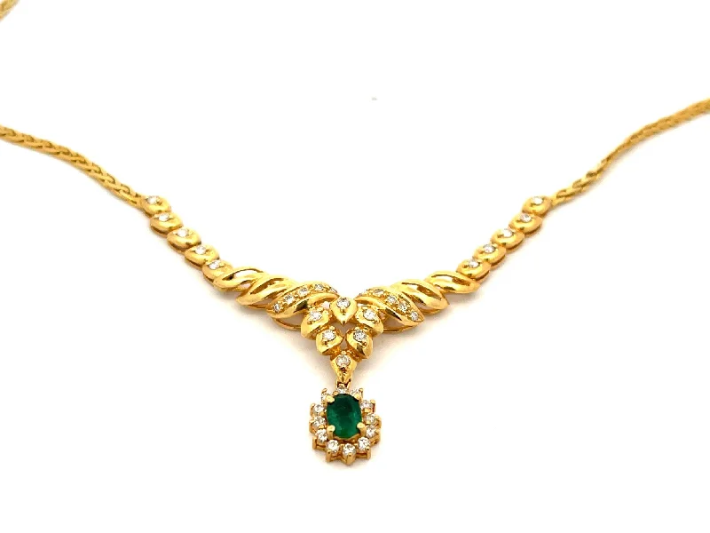 Trendy necklaces and pendants with geometric shapes for a modern aesthetic-Colombian Emerald & Diamond Necklace in 18K Yellow Gold