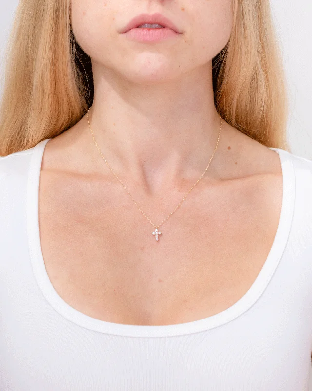 Stunning necklaces and pendants with ruby gemstones for a luxurious red hue-Dainty Diamond Cross 14k Yellow Gold