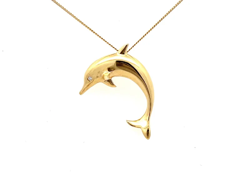 Necklaces and pendants with love knot designs for a romantic, meaningful symbol-Dolphin Diamond Eye Necklace in 18k Yellow Gold