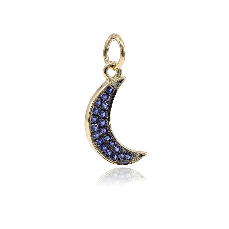 Unique necklaces and pendants with artistic shapes for a creative, one-of-a-kind design-14K YELLOW GOLD SAPPHIRE CRESCENT MOON CHARM