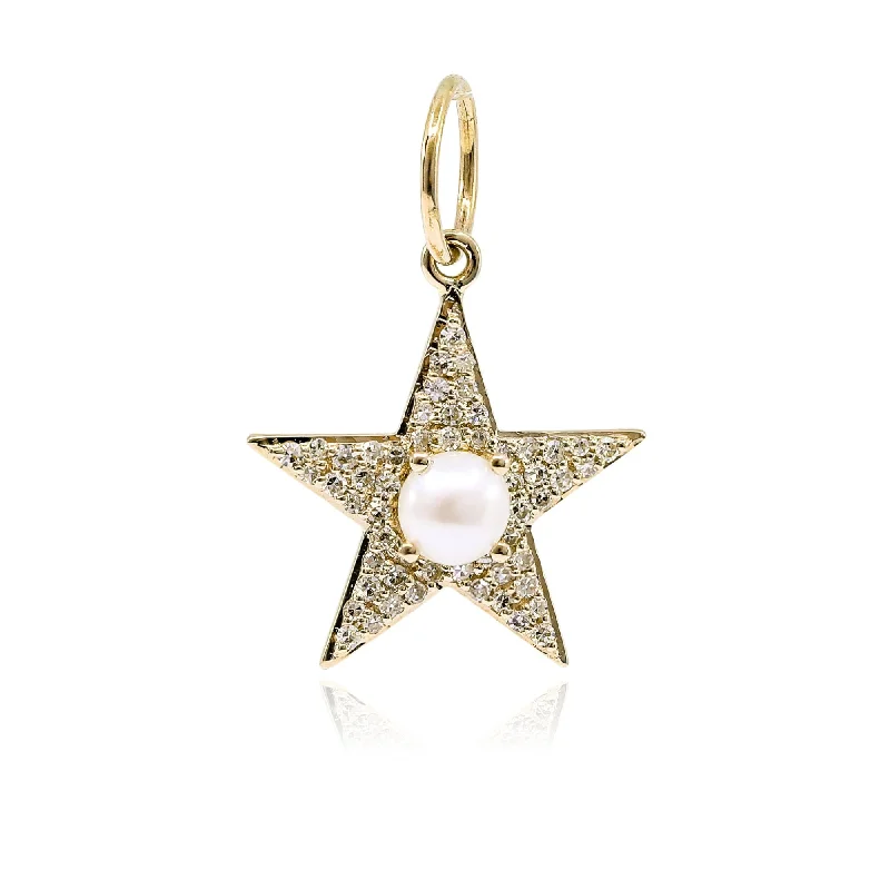 Stunning necklaces and pendants with chakra stones for healing and balance-14K YELLOW GOLD PAVE DIAMOND AND PEARL CHARM