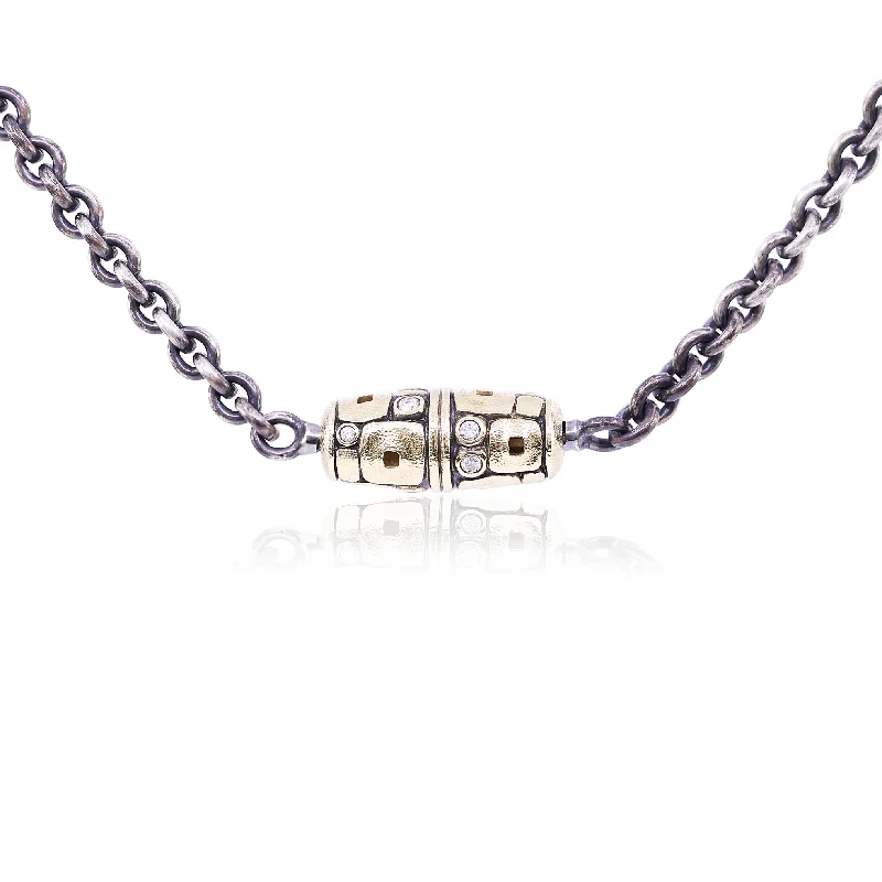 Trendy necklaces and pendants with statement pieces for a bold fashion statement-ALEX SEPKUS 18K YELLOW GOLD AND OXIDIZED STERLING SILVER LITTLE WINDOWS VARIO BARREL DIAMOND NECKLACE - 20 INCH