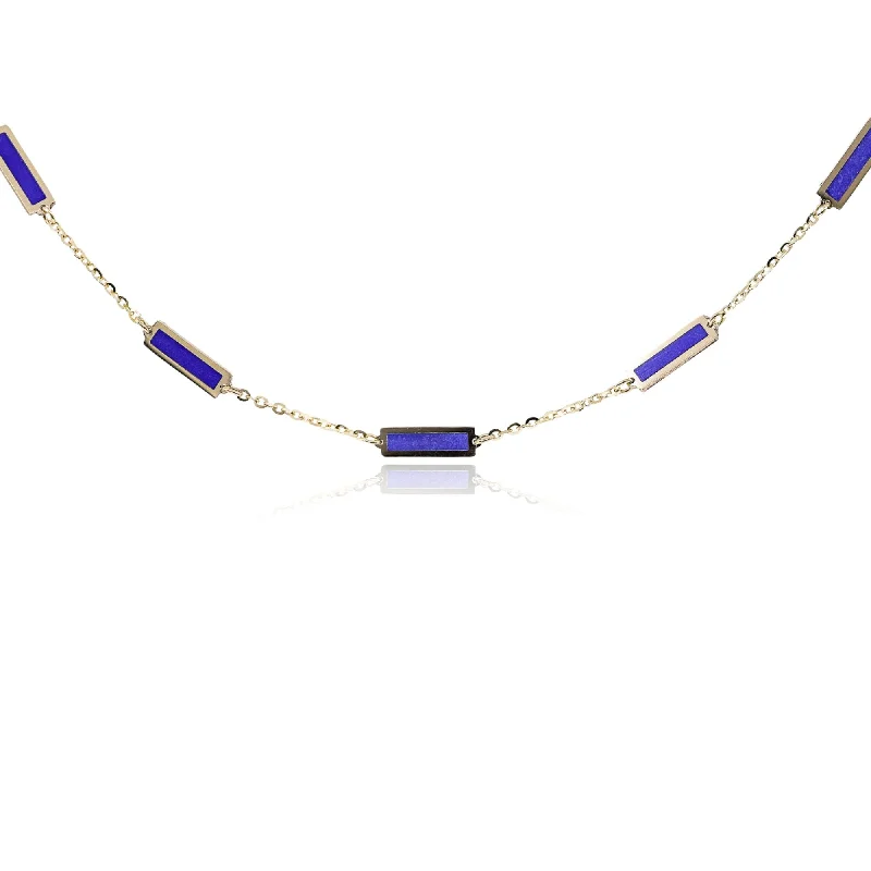 Best necklaces and pendants with seashell designs for a tropical, beachy vibe-14K YELLOW GOLD LAPIS STATION NECKLACE