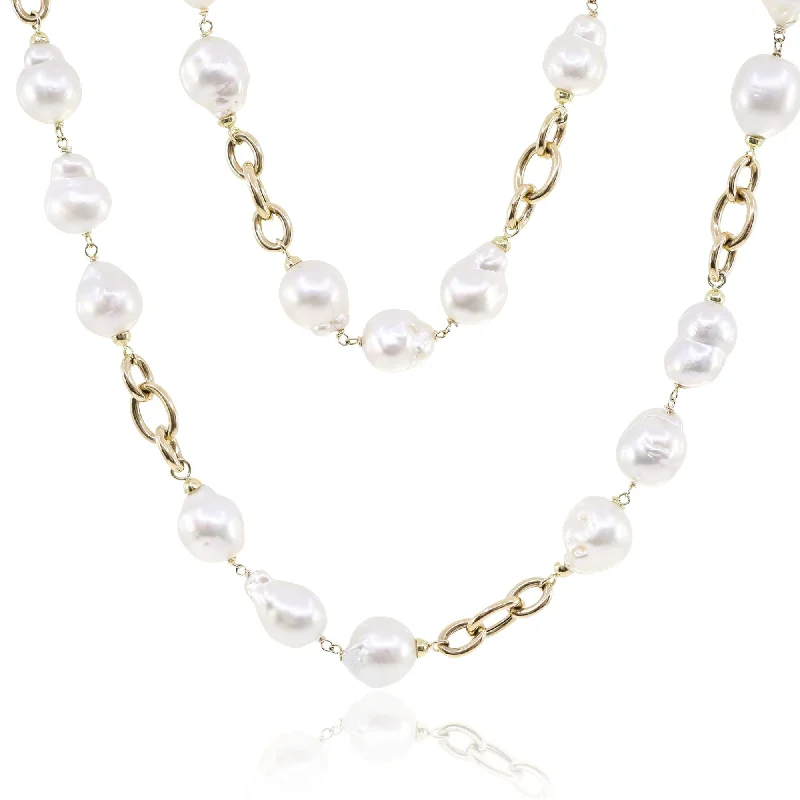 Beautiful necklaces and pendants with diamond-encrusted designs for maximum sparkle-36-INCH BAROQUE SOUTH SEA PEARL AND 18K YELLOW GOLD CABLE LINK NECKLACE