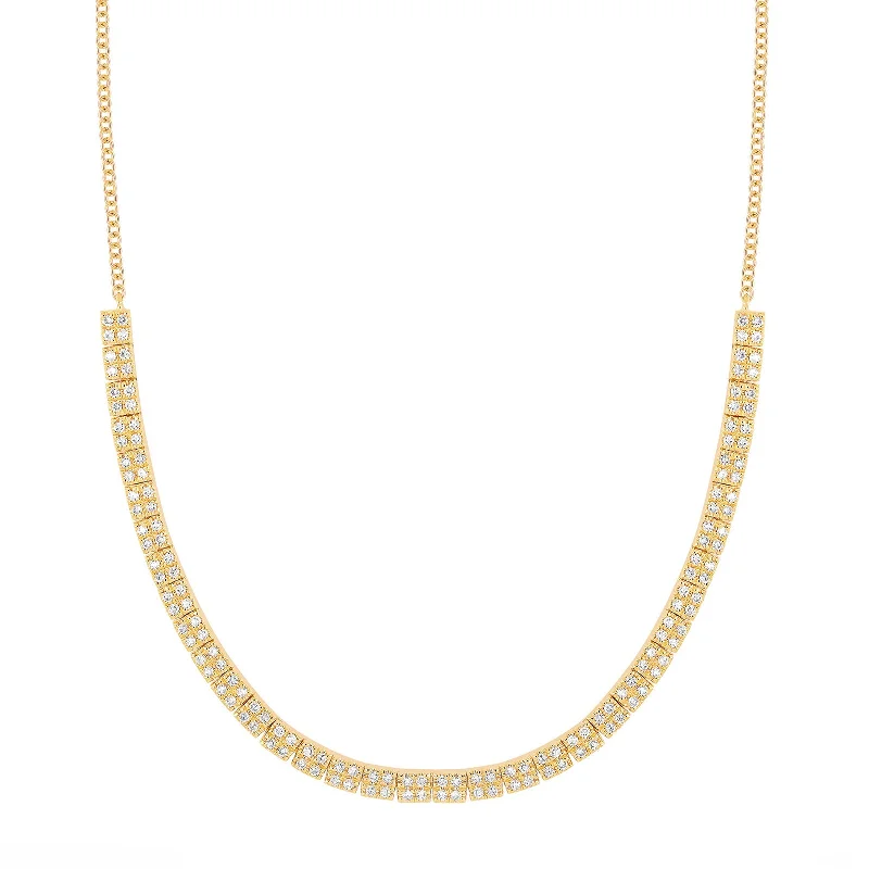 Necklaces and pendants with leaf-shaped designs for an earthy, organic feel-Double Row Diamond Necklace - Yellow Gold