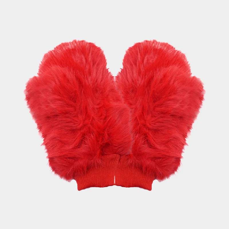 Unique necklaces and pendants with artistic shapes for a creative, one-of-a-kind design-Faux Fur Mitten in Red