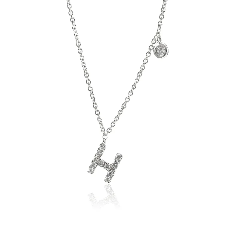 Best necklaces and pendants with crystal accents for a sparkling and elegant style-ADJUSTABLE 14-16-INCH 14K WHITE GOLD PAVE DIAMOND LETTER H NECKLACE