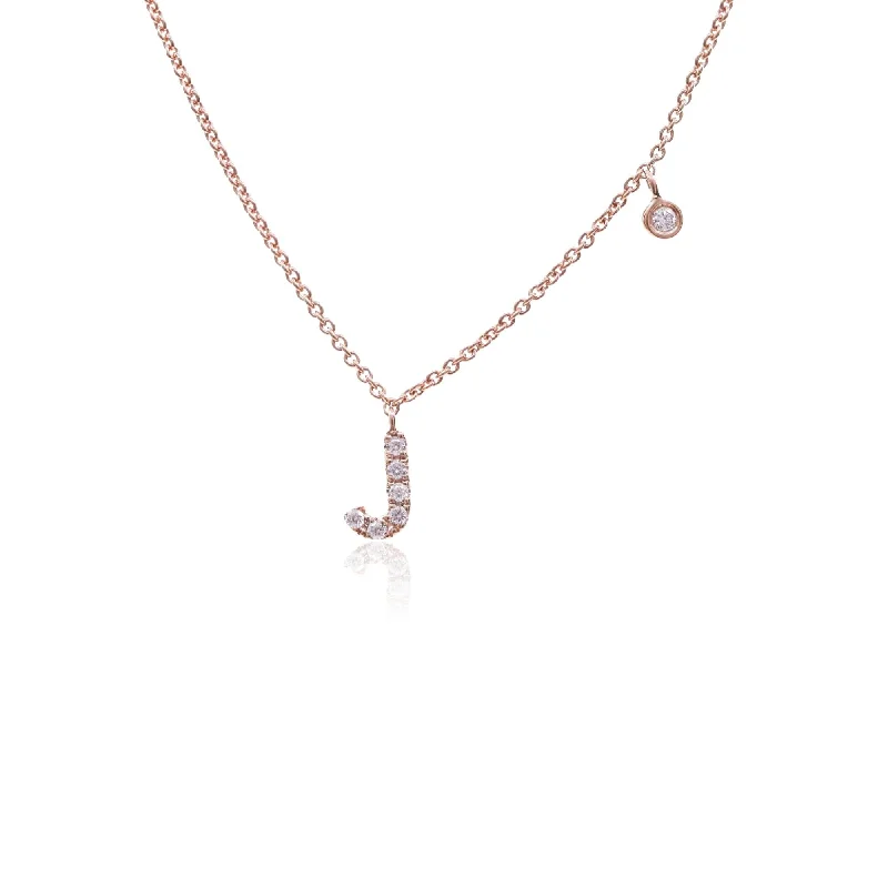 Layered necklaces and pendants for a trendy and fashionable stacked look-ADJUSTABLE 16-INCH 14K ROSE GOLD PAVE DIAMOND LETTER J NECKLACE