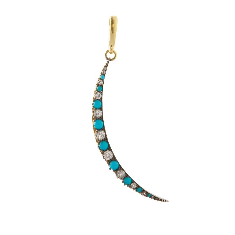 Elegant necklaces and pendants with onyx stones for a sleek, polished look-Diamond and Turquoise Crescent Moon Pendant