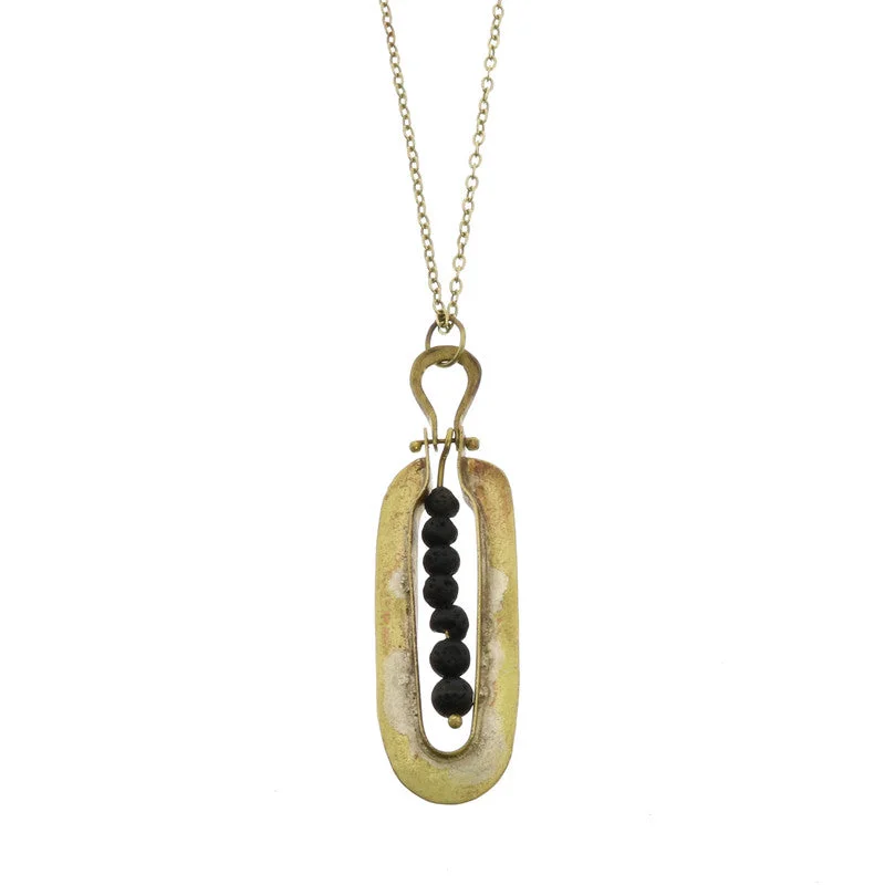 Stunning necklaces and pendants with jade gemstones for a calming green hue-Kona Brass Necklace - Lava Stones