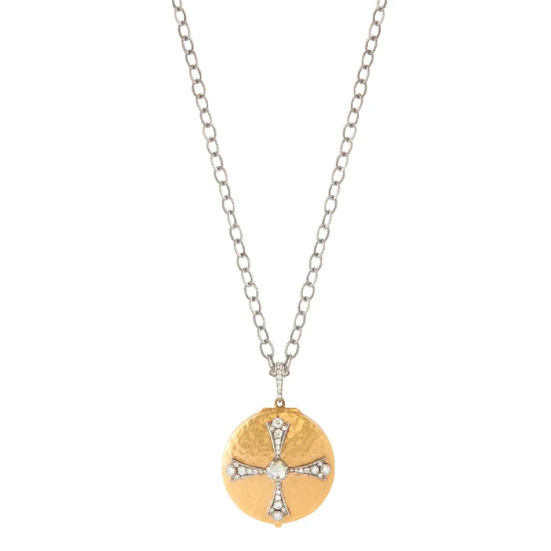 Necklaces and pendants with matching rings for a coordinated set of jewelry-Cross Medallion Necklace - Clear Quartz Back