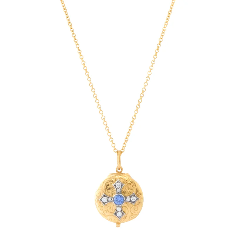 Best necklaces and pendants with vintage coin pendants for a unique accessory-Cross Locket Necklace - Diamond and Sapphire