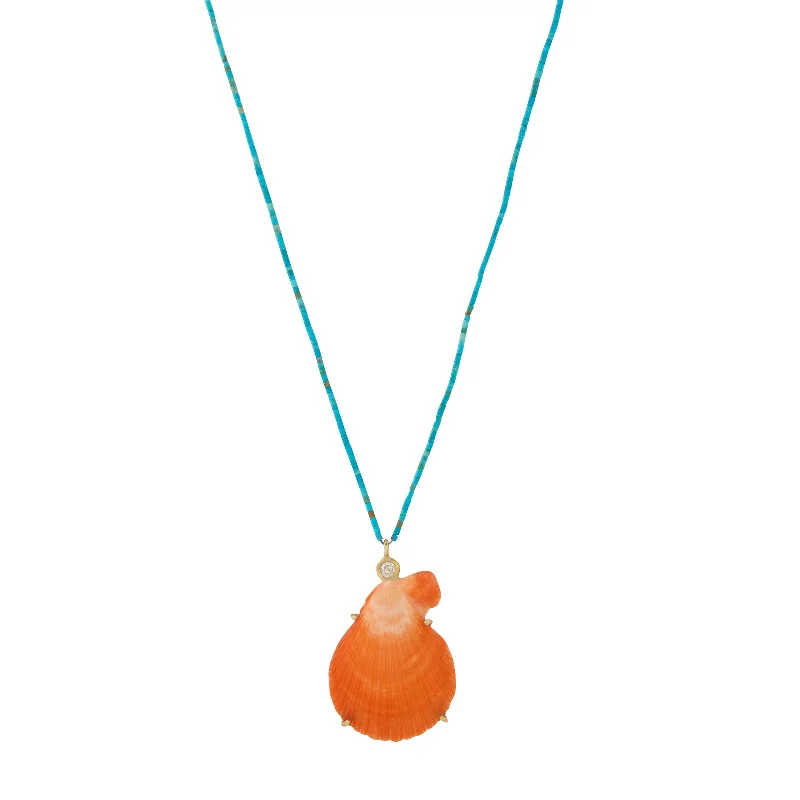 Necklaces and pendants with zodiac constellation designs for an astrological touch-Diamond and Orange Shell Pendant Necklace with Turquoise Beads