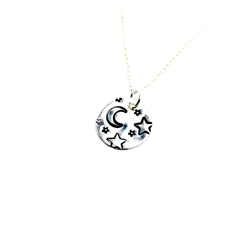 Necklaces and pendants with pearls for a classic and sophisticated touch-Moon & Stars Necklace - Sterling Silver