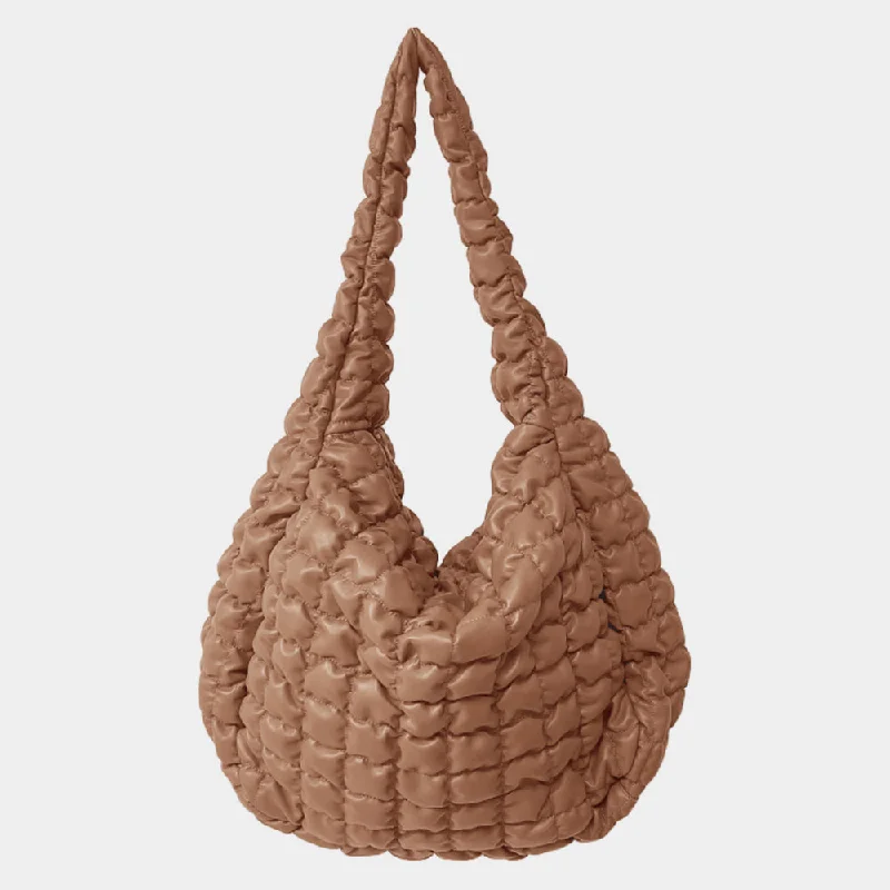 Layered necklaces and pendants for a trendy and fashionable stacked look-Oversized Quilted Vegan Puffer Tote Camel