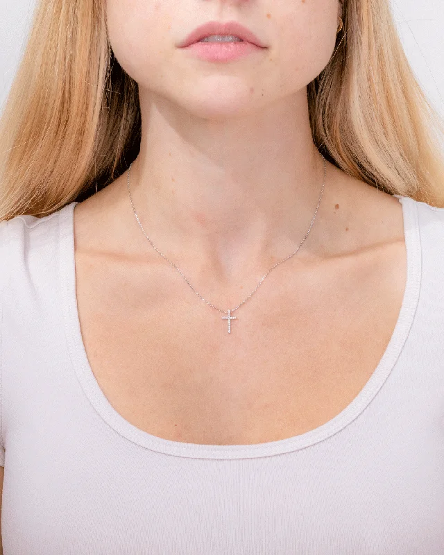 Best necklaces and pendants with emerald gemstones for a rich, sophisticated design-Pavé Cross 14k White Gold