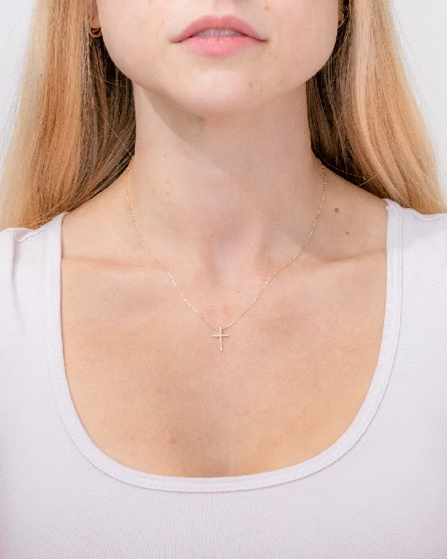 Personalized necklaces and pendants with coordinates for a meaningful location-based gift-Pavé Cross 14k Yellow Gold