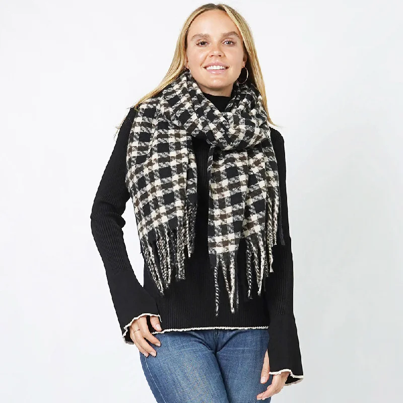 Necklaces and pendants with enamel accents for a colorful, eye-catching appearance-Plaid Shawl/Scarf in Black