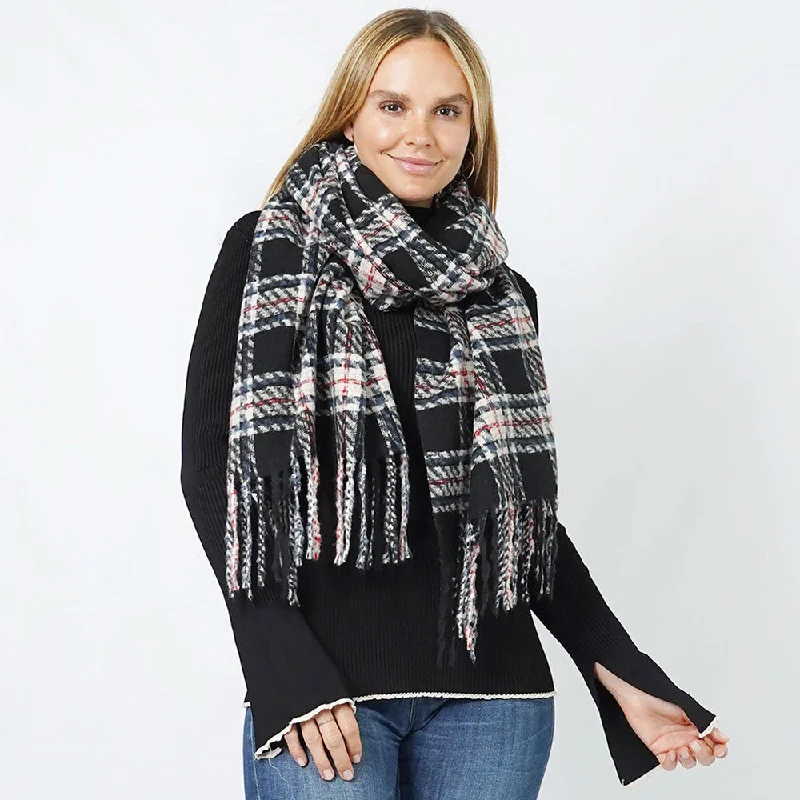 Best necklaces and pendants with intricate beadwork for a bohemian-inspired look-Plaid Shawl/Scarf in Black