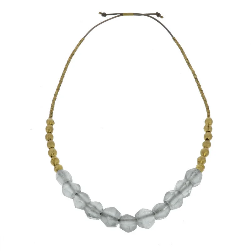 Elegant necklaces and pendants with diamond accents for added sparkle-Seaglass Beaded Brass Necklace-Grey