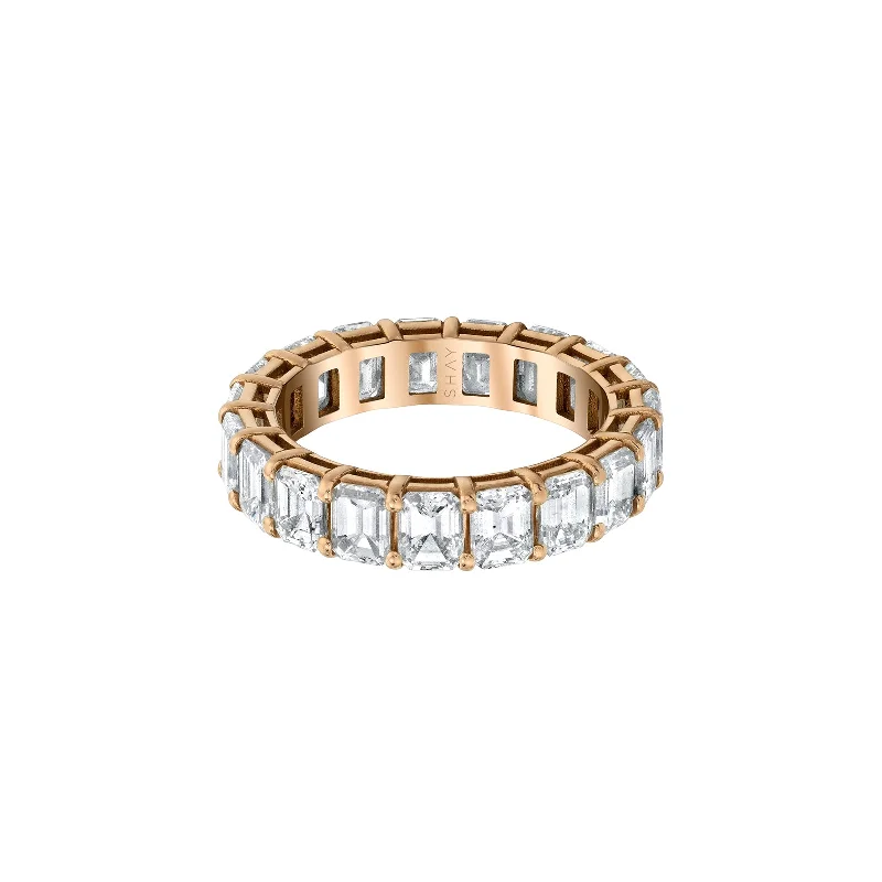 Trendy necklaces and pendants with statement pieces for a bold fashion statement-Diamond Emerald Cut Eternity Band - Rose Gold