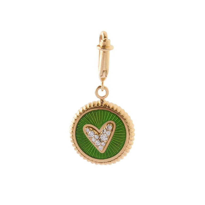 Best necklaces and pendants with opal and gold for a vibrant, luxurious contrast-Double Face Kastak Heart and Horseshoe Charm - Kiwi & Petrol Enamel