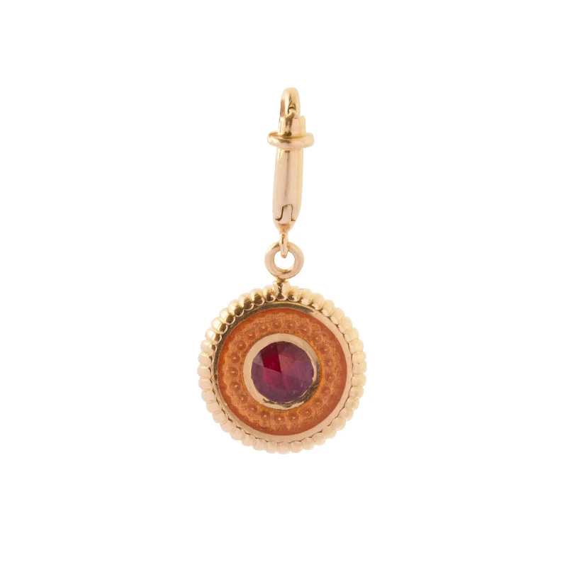 Necklaces and pendants with crescent moon designs for a celestial and mystical feel-Double Face Kastak Heart and Ruby Charm - Raspberry & Orange Enamel