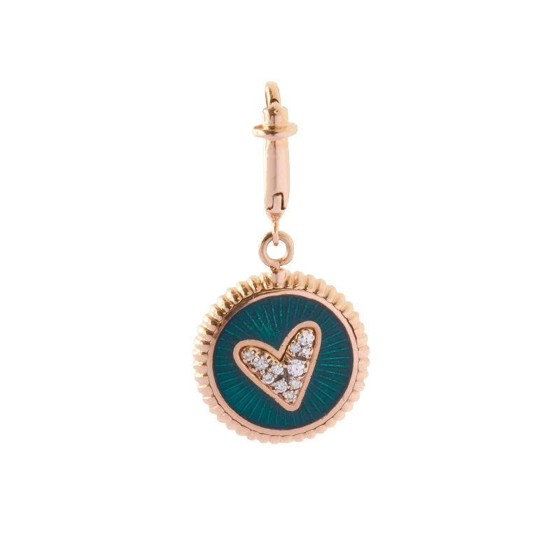 Necklaces and pendants with lock and key designs for a symbolic gesture-Double Face Mini Kastak Heart Charm - Petrol Enamel