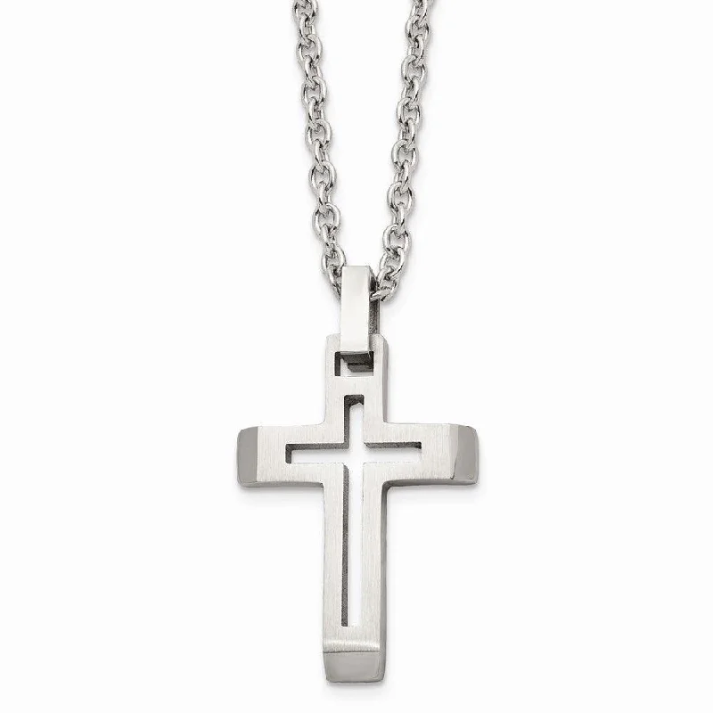 Best necklaces and pendants with gemstone clusters for a bold and colorful effect-Stainless Steel Polished and Brushed Cut-out Cross Necklace