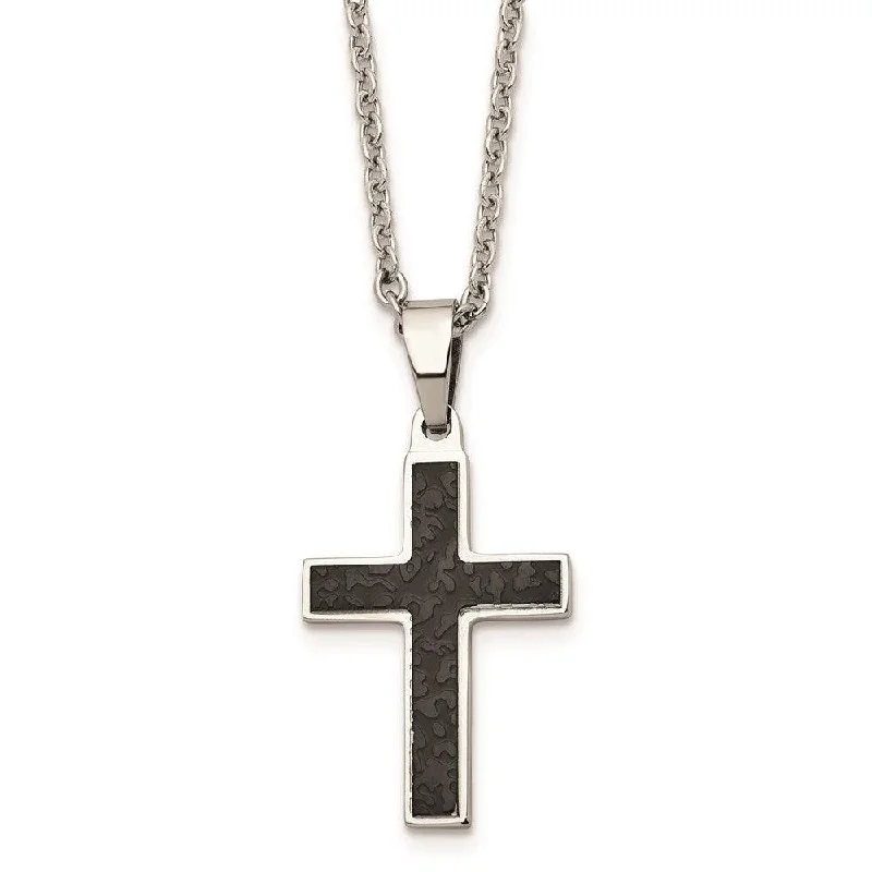 Best necklaces and pendants with turquoise stones for a vibrant boho-chic look-Stainless Steel Polished and Textured Black IP-plated Cross Necklace