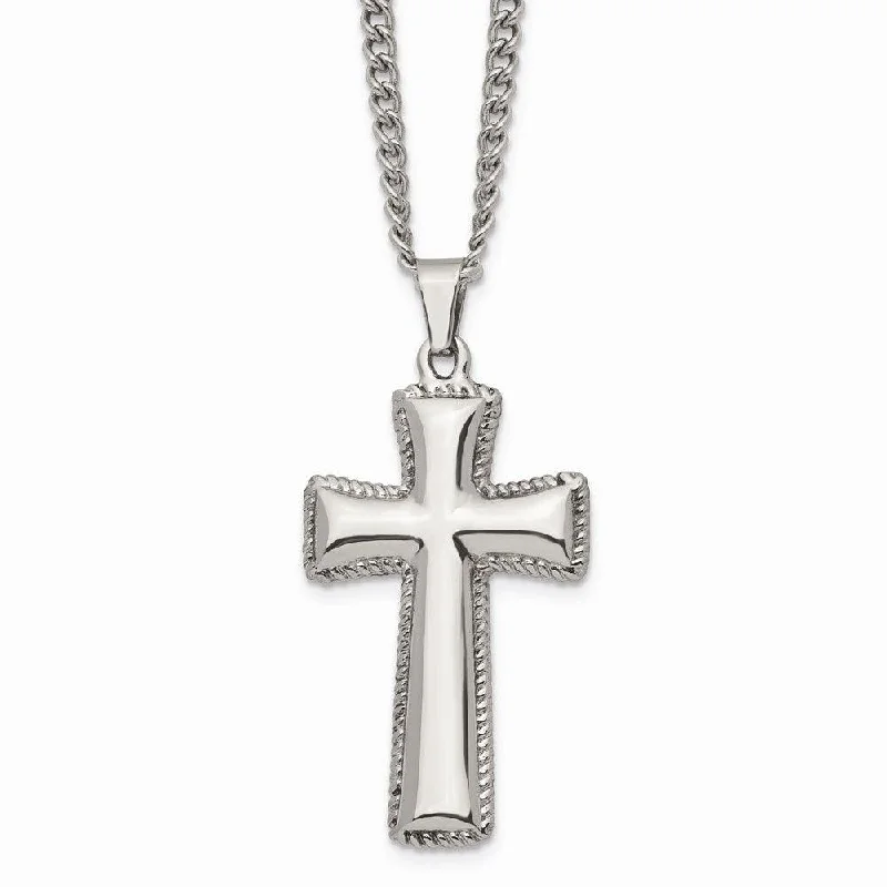 Beautiful necklaces and pendants with layered chains for a fashionable, chic look-Stainless Steel Polished Cushion Cross Necklace