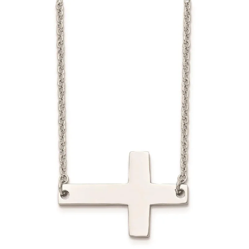 Stunning necklaces and pendants with birthstone pendants for a personal touch-Stainless Steel Polished Sideways Cross Necklace