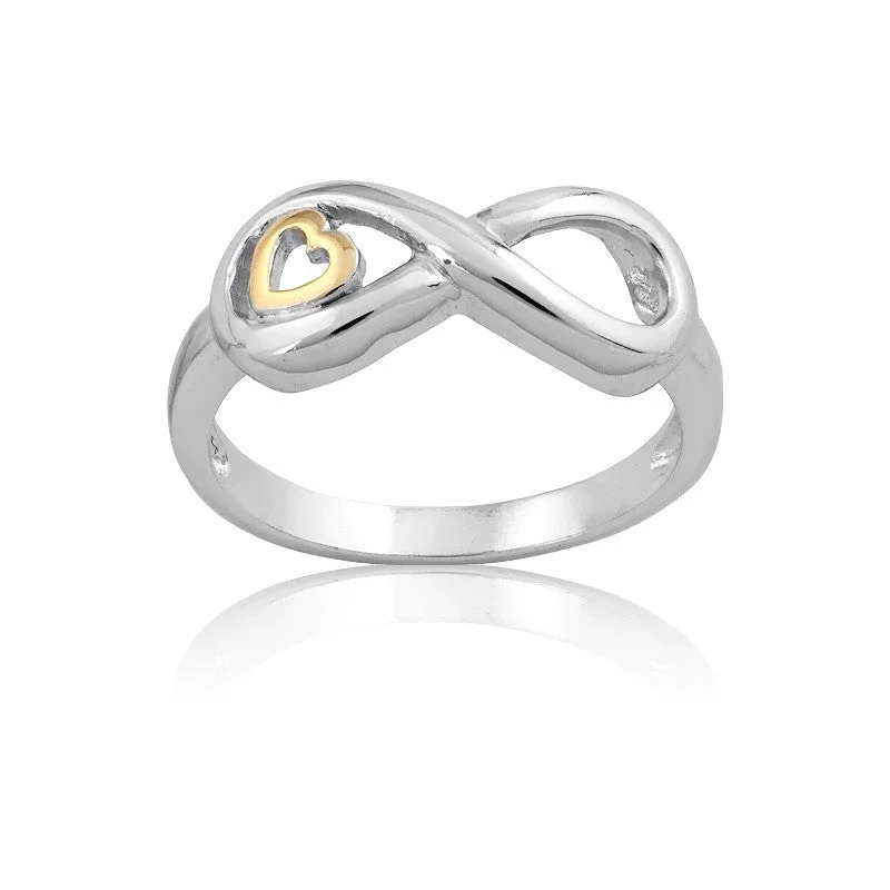 Necklaces and pendants with diamond pendants for a luxurious sparkling effect-Sterling Silver Infinity With GP Heart Ring - W-9745