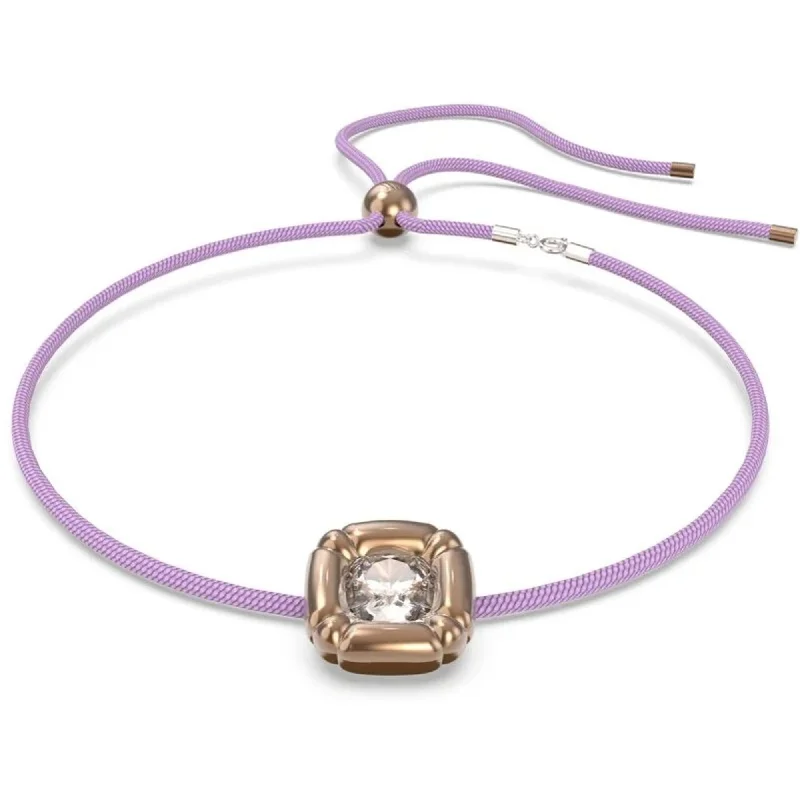 Beautiful necklaces and pendants with moon and star charms for a dreamy effect-Swarovski Women's Necklace - Dulcis Purple Cord and Rose Gold Cushion Cut | 5622377