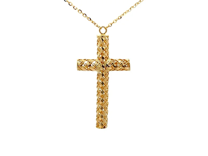 Stunning necklaces and pendants with sapphire gemstones for a luxurious blue hue-Textured Gold Cross Necklace in 14k Yellow Gold