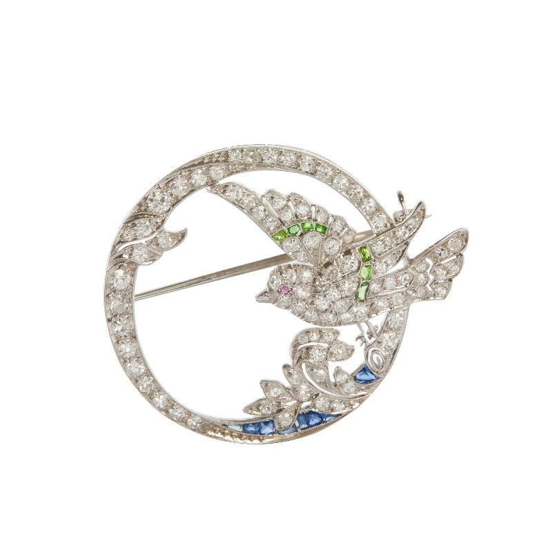 Unique necklaces and pendants with artistic shapes for a creative, one-of-a-kind design-Diamond Art Deco Bird Brooch